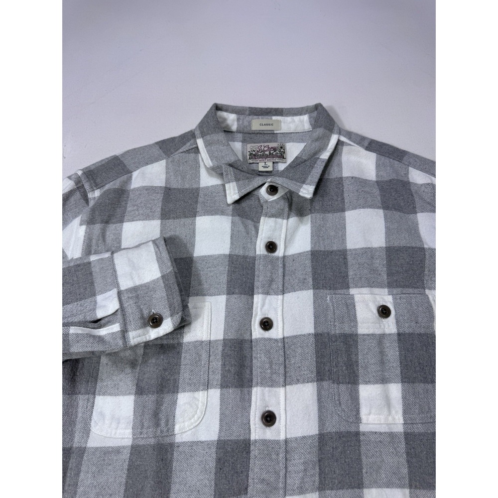 J Crew Mid-Weight Flannel Double Brushed Shirt Mens Large Grey White Check Plaid
